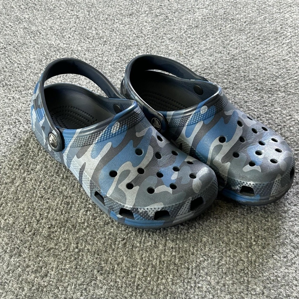 Crocs Classic Clog Shoes Kids Size 2 Blue Gray Camo Slip On Sandals Lightweight